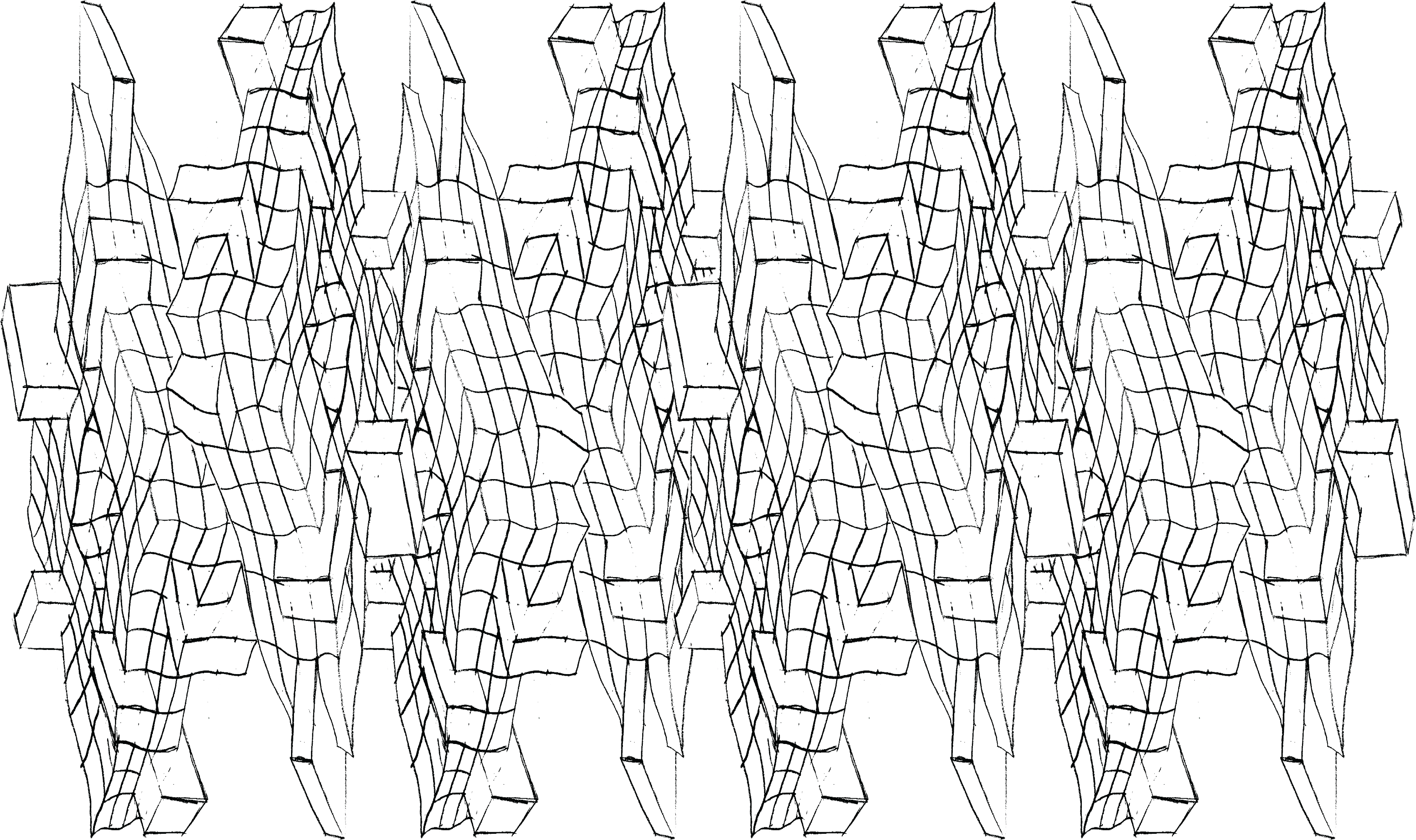 Drawing of a repeated wavy grid